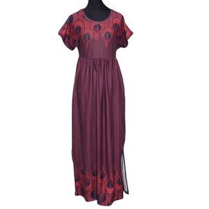 Suzanne Betro Maxi Dress Size Small Red Blue Short Sleeve Knit Casual Stretch